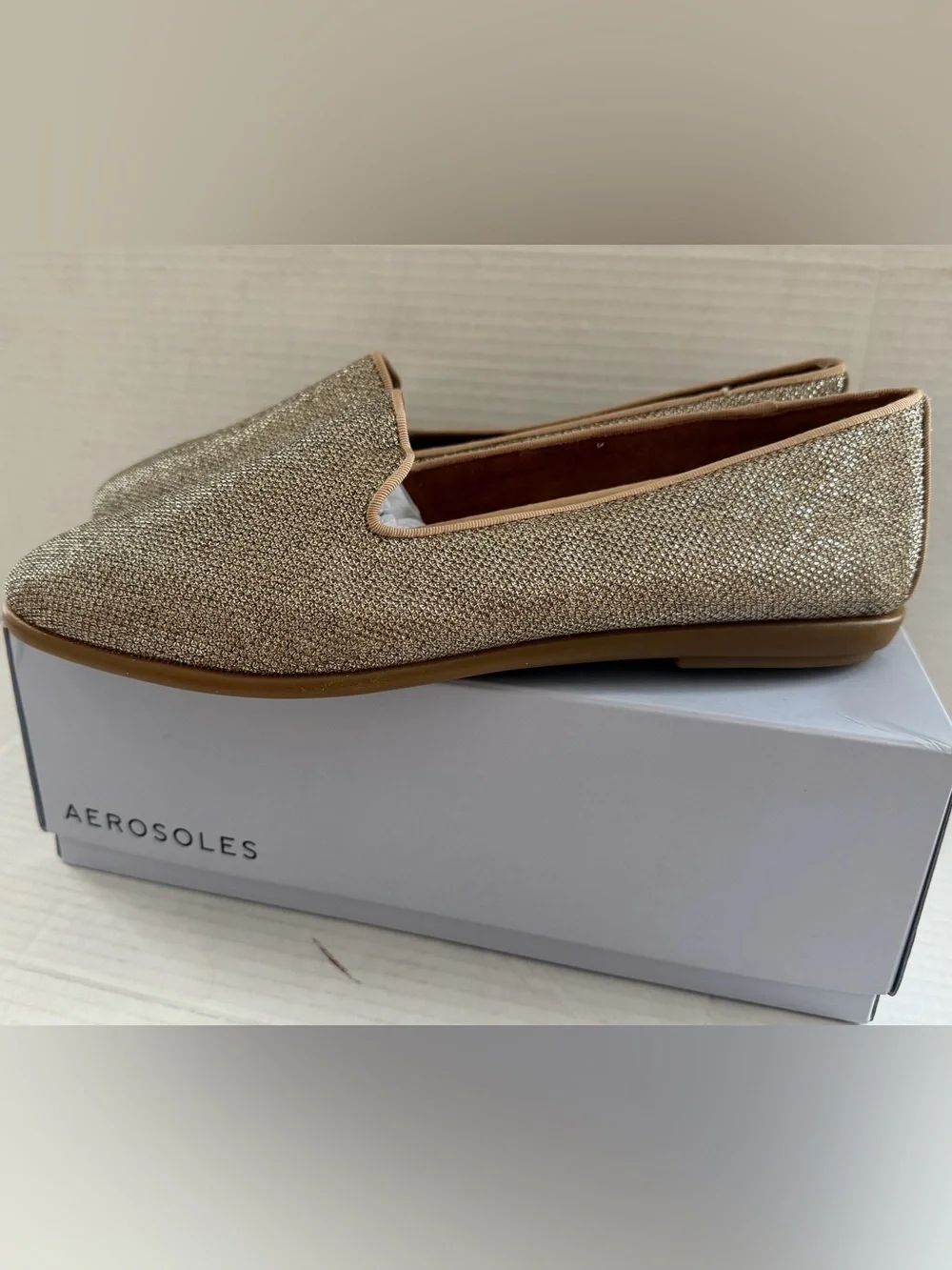 Aerosoles Women’s Loafers Betunia Ballet Flats Shoes Soft Gold Fabric 12 New